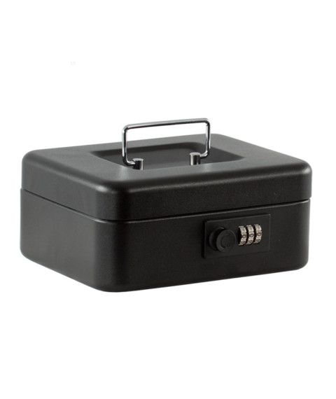 Cutie pentru bani, 20 cm, 200х160х90 mm din oțel, cu lacăt cu cod, negru